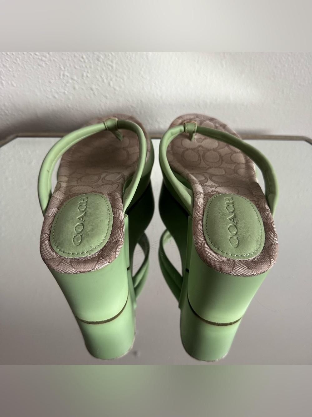 COACH Pistachio Green Leather Y2K Franki Monogram Platform Sandal Flip Flops - Picture 6 of 14